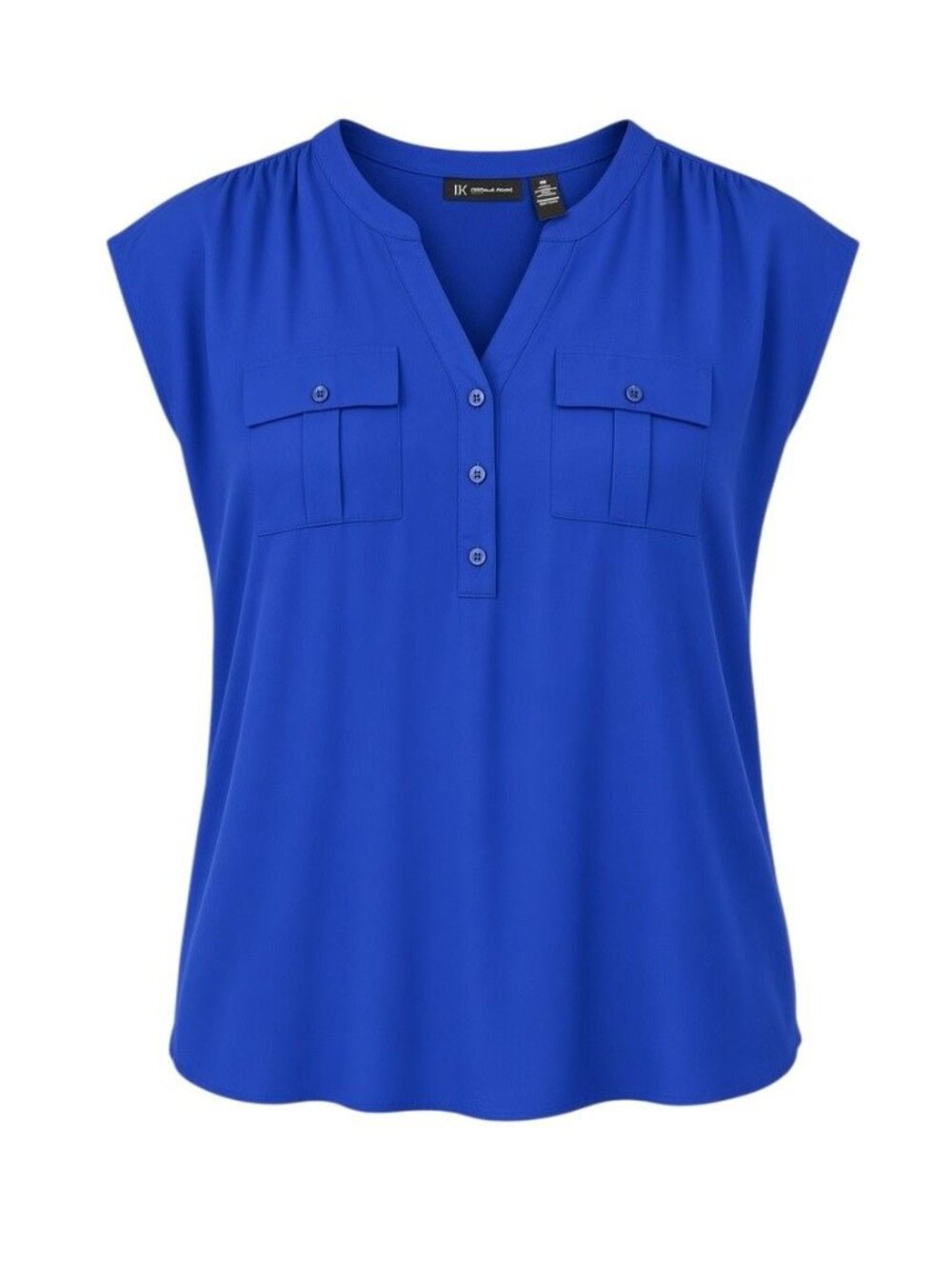 INC International Concepts Royal Blue Cap Sleeve Button Front Pocket Blouse 0X